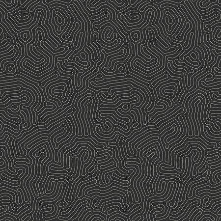 Vector seamless black and white organic rounded maze lines pattern. Abstract background in biological styleのイラスト素材