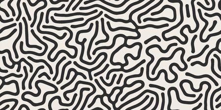 Vector seamless black and white wavy organic rounded shapes pattern. Abstract backgroundのイラスト素材