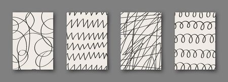 Set of abstract backgrounds. Hand drawn doodle various shapes. Scribble vector posters. Contemporary...