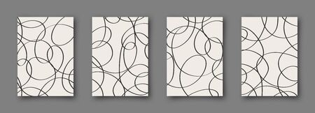 Set of abstract backgrounds. Hand drawn doodle various shapes. Scribble vector posters. Contemporary modern trendy vector illustrations. Every banner is isolated. Monochrome colorsのイラスト素材