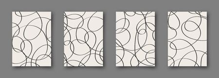 Set of abstract backgrounds. Hand drawn doodle various shapes. Scribble vector posters. Contemporary modern trendy vector illustrations. Every banner is isolated. Monochrome colorsのイラスト素材