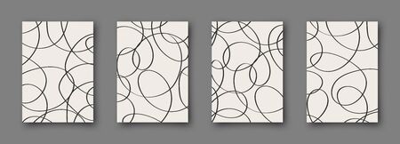 Set of abstract backgrounds. Hand drawn doodle various shapes. Scribble vector posters. Contemporary modern trendy vector illustrations. Every banner is isolated. Monochrome colorsのイラスト素材