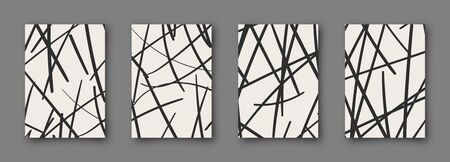 Set of abstract backgrounds. Hand drawn doodle various shapes. Scribble vector posters. Contemporary modern trendy vector illustrations. Every banner is isolated. Monochrome colorsのイラスト素材