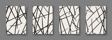 Set of abstract backgrounds. Hand drawn doodle various shapes. Scribble vector posters. Contemporary modern trendy vector illustrations. Every banner is isolated. Monochrome colorsのイラスト素材