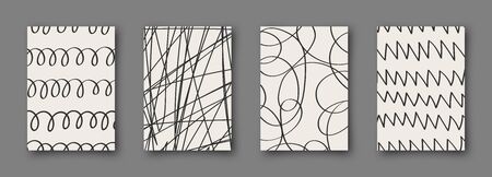Set of abstract backgrounds. Hand drawn doodle various shapes. Scribble vector posters. Contemporary...