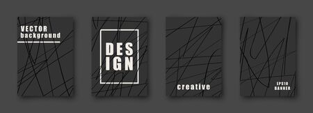 Set of abstract backgrounds. Hand drawn doodle various shapes. Scribble vector posters. Contemporary modern trendy vector illustrations. Every banner is isolated. Monochrome colorsのイラスト素材