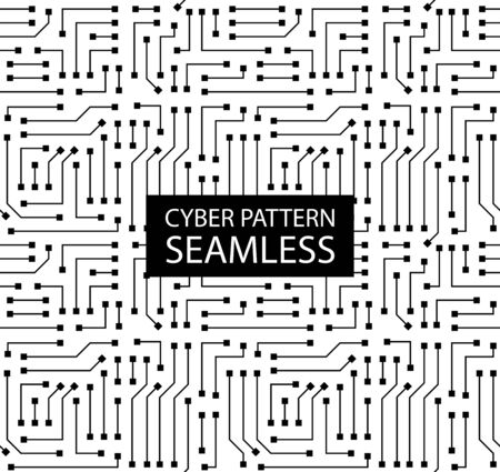 Seamless monochrome electronic pattern. Vector circuit board background in high-tech style. Cyber textureのイラスト素材