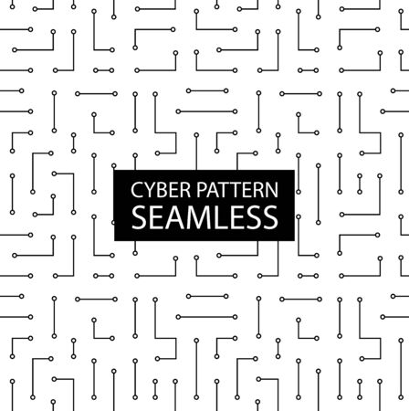 Seamless monochrome electronic pattern. Vector circuit board background in high-tech style. Cyber...
