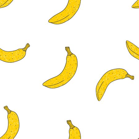 Vector seamless banana pattern in doodle hand drawn style. Coloring summer textureのイラスト素材