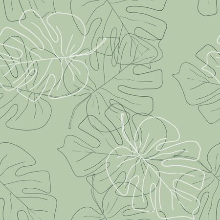 Vector tropical palm leaves seamless pattern. Vector summer delicate illustration. Pastel colorsのイラスト素材