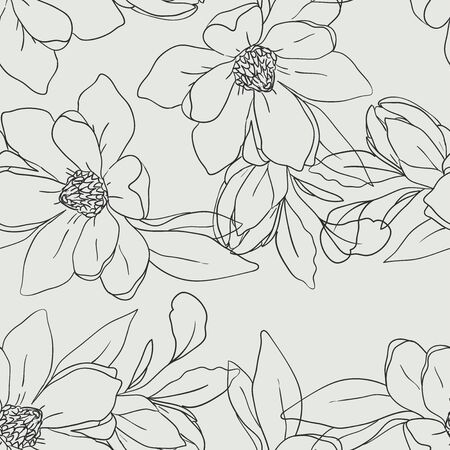 Seamless floral pattern. Vector summer illustration with linear flowers. Hand drawn nature texture in pastel colors.のイラスト素材