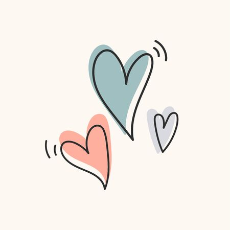 Heart shape element. Hearts in pastel colors. Vector icon in hand drawn doodle style for invitation, cards and other design.のイラスト素材