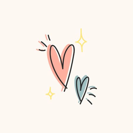 Heart and stars shape element. Hearts in pastel colors. Vector icon in hand drawn doodle style for invitation, cards and other design.のイラスト素材