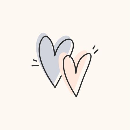 Heart shape element. Hearts in pastel colors. Vector icon in hand drawn doodle style for invitation, cards and other design.のイラスト素材