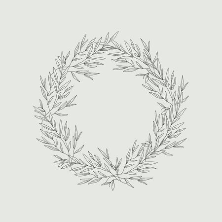 Vector isolated branch wreath. Decorative linear delicate hand drawn frame for your designのイラスト素材