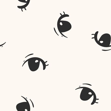 Vector hand drawn eye doodles seamless pattern on light background, modern designのイラスト素材