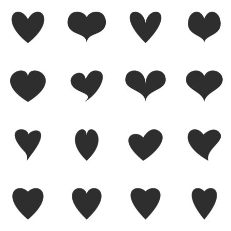 Set of heart Icons. Black minimalistic hearts isolated on white background. Different shapes for your designのイラスト素材