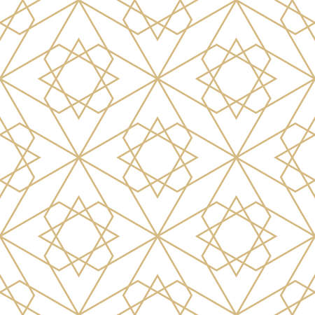 Delicate pattern in islamic style. Seamless arabic geometric vector texture. Ornamental backgroung in gold and whiteのイラスト素材
