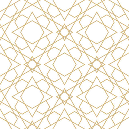 Delicate pattern in islamic style. Seamless arabic geometric vector texture. Ornamental backgroung in gold and whiteのイラスト素材