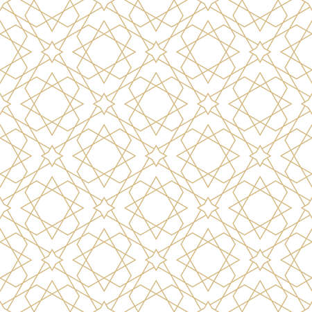Delicate pattern in islamic style. Seamless arabic geometric vector texture. Ornamental backgroung in gold and whiteのイラスト素材