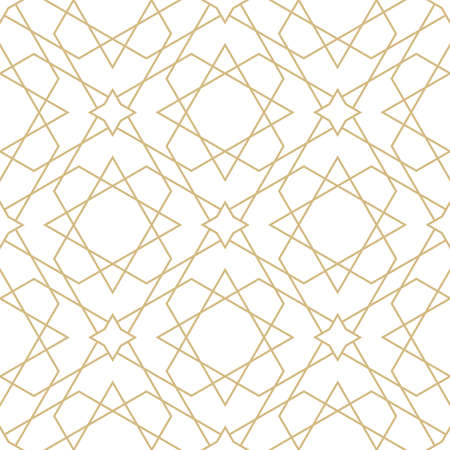 Delicate pattern in islamic style. Seamless arabic geometric vector texture. Ornamental backgroung in gold and whiteのイラスト素材