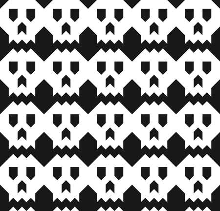 Vector halloween seamless pattern in geometric style. Pixel art skulls. Halloween backgroundのイラスト素材