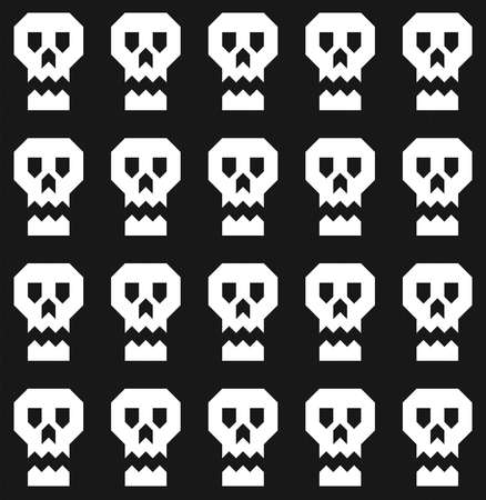 Vector halloween seamless pattern in geometric style. Pixel art skulls. Halloween backgroundのイラスト素材
