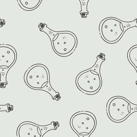 Halloween pattern for decoration. Bottles with potion in doodle style. It can be used for design Halloween party invitations, scrapbook.のイラスト素材