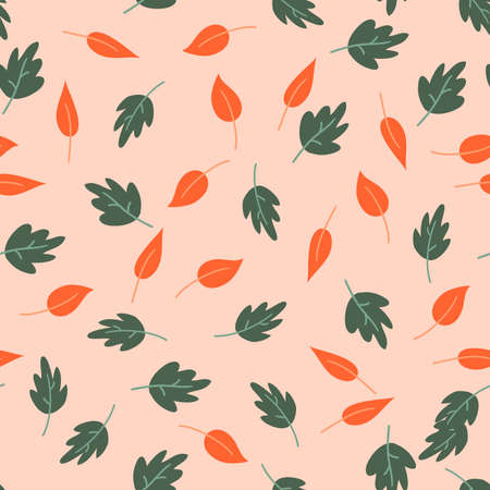 Seamless pattern with leaf. Autumn vector background in doodle styleのイラスト素材