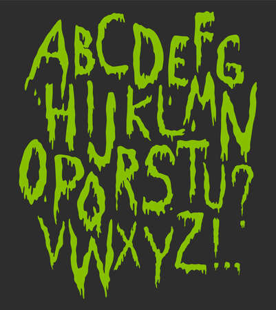 Splash Alphabet, vector blood or slime letters. Hand writting doodle scary font. Halloween party styleのイラスト素材