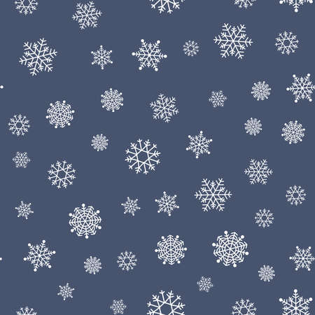 Seamless snowflakes pattern. Christmas new year texture in minimalistic style. Snow blue and white backgroundのイラスト素材