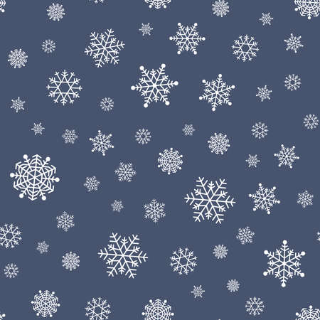 Seamless snowflakes pattern. Christmas new year texture in minimalistic style. Snow blue and white backgroundのイラスト素材