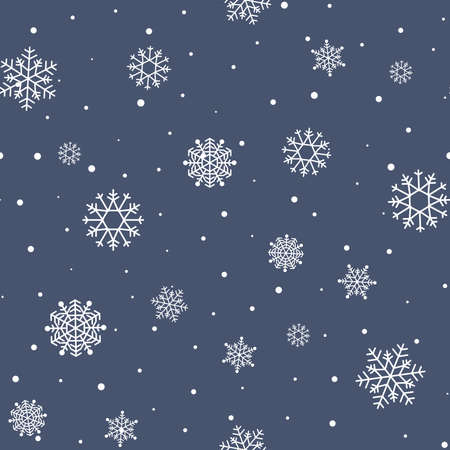 Seamless snowflakes pattern. Christmas new year texture in minimalistic style. Snow blue and white backgroundのイラスト素材