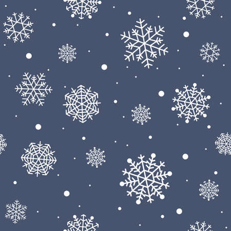 Seamless snowflakes pattern. Christmas new year texture in minimalistic style. Snow blue and white backgroundのイラスト素材