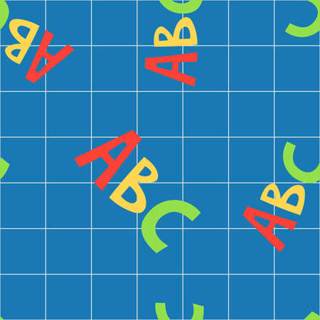Seamless childish background with letters abc and grid notebook background. Vector simple colorful textureのイラスト素材