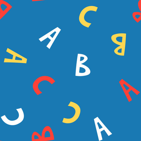 Seamless childish background with letters abc. Vector simple colorful textureのイラスト素材