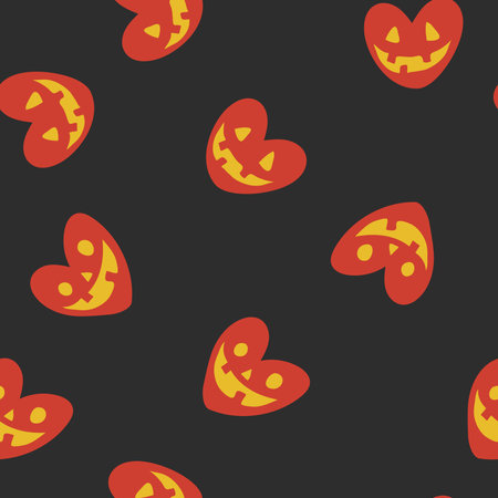 Halloween vector seamless background with pumpkins in heart shape. Lovely funny spooky texture for halloween holidaysのイラスト素材