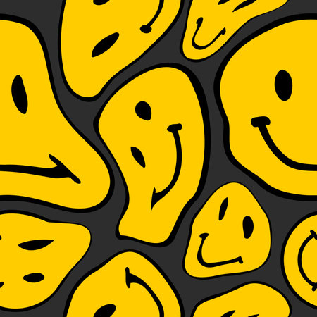 Vector seamless trendy funny pattern. Hippie indi happy texture. Psychedelic liquid backgroundのイラスト素材