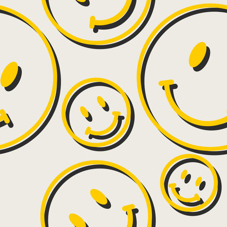 Vector seamless trendy funny pattern. Hippie indi happy texture.のイラスト素材