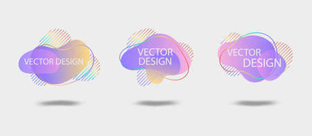 Set of vector liquid gradient elements isolated on white background. Abstract elements for trendy vibrant color design. Fluid blots, wavy dops, flowing elements. Plasma splash illustrationのイラスト素材