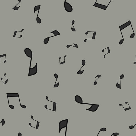 Vector seamless pattern with cartoon music notes. Hand drawn texture in cartoon retro black and white doodle style.のイラスト素材