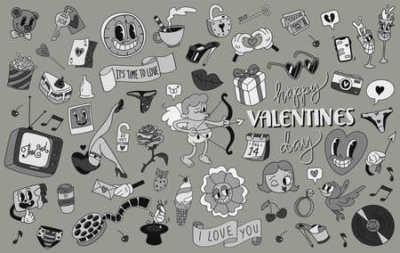hand-drawn love doodlesのイラスト素材