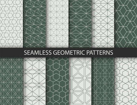 Geometric seamless patterns set. Vector abstract textures in green colorsのイラスト素材