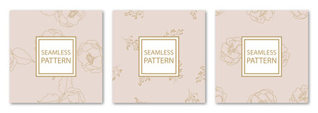 3 Different flower vector seamless patterns. Romantic chic floral textures can be used for printing onto fabric and paper or scrap booking. Pink, white and gold colors. For baby, girl and woman.のイラスト素材