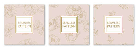 3 Different flower vector seamless patterns. Romantic chic floral textures can be used for printing onto fabric and paper or scrap booking. Pink, white and gold colors. For baby, girl and woman.のイラスト素材