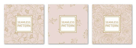 3 Different flower vector seamless patterns. Romantic chic floral textures can be used for printing onto fabric and paper or scrap booking. Pink, white and gold colors. For baby, girl and woman.のイラスト素材