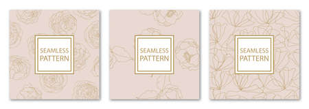 3 Different flower vector seamless patterns. Romantic chic floral textures can be used for printing onto fabric and paper or scrap booking. Pink, white and gold colors. For baby, girl and woman.のイラスト素材