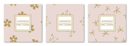 3 Different flower vector seamless patterns. Romantic chic floral textures can be used for printing onto fabric and paper or scrap booking. Pink, white and gold colors. For baby, girl and woman.の写真素材