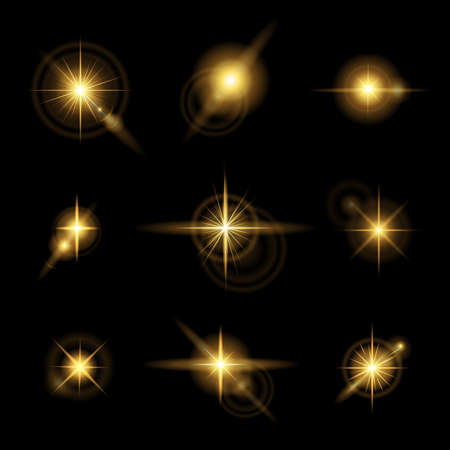 Glowing lights and stars. Isolated on black background.の写真素材
