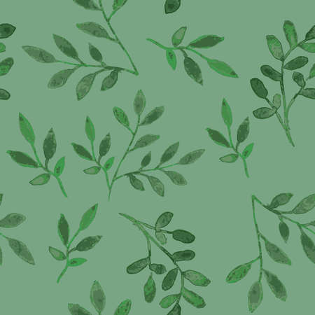 Vector seamless pattern with leaf. Green backgroundのイラスト素材
